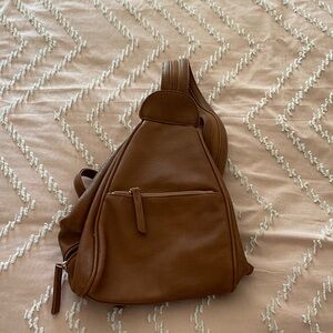 Brown Faux Leather Sling Bag